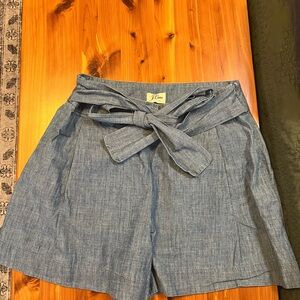 J.Crew Paperbag Chambray Belted Shorts Blue Women's Size 10 Preppy Bow Tie
